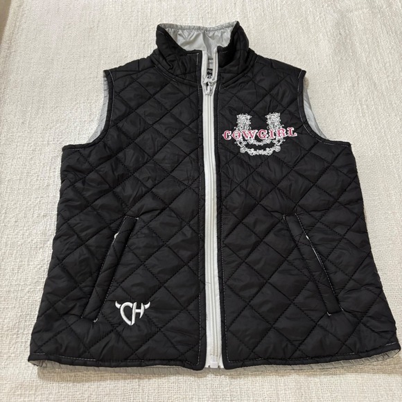 Cowgirl Hardware Other - Cowgirl Hardware Kids Black Quilted Puffer Vest Horseshoe Rhinestone Size XS 5